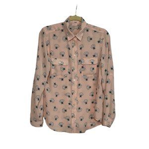 Loft Woman's Pink Floral Long Sleeve Blouse Size Small‎ Button Front Long Sleeve
